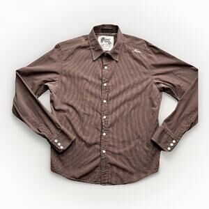 Fox Racing Western Button Up Shirt Mens Medium Custom Built Brown Pinstripe Y2K